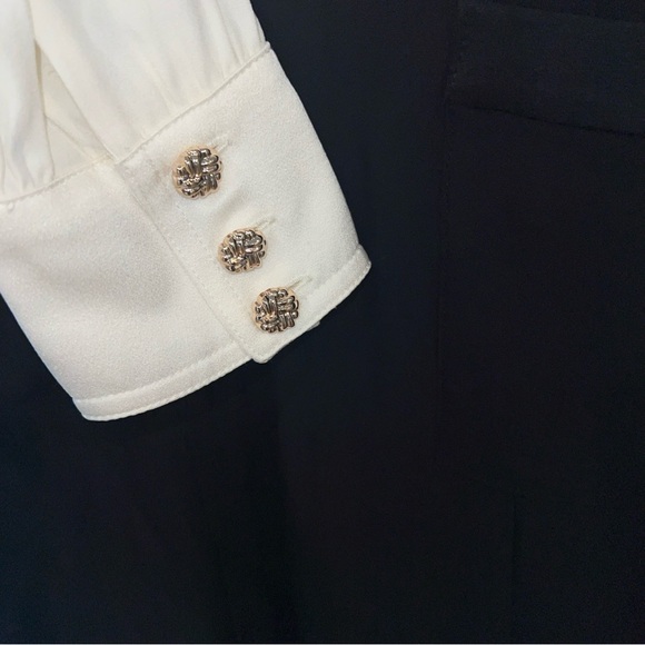 J.Crew Button Front Crepe Shirt Dress Black Ivory Gold Buttons Size 6 Lined - Picture 8 of 10